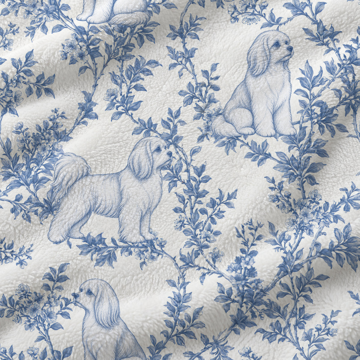 Maltese toile de Jouy blanket - Blue Blanket Fabric Closeup