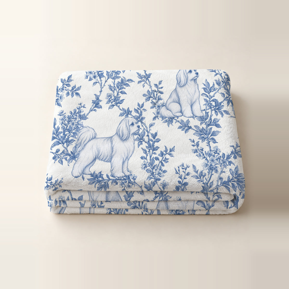 Maltese toile de Jouy blanket - Blue Blanket Folded Studio