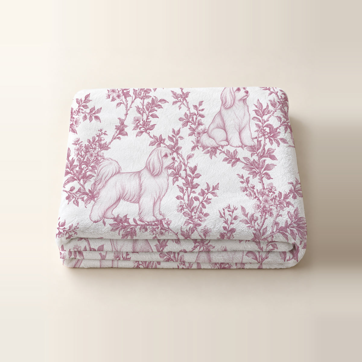 Maltese toile de Jouy blanket - Pink Thumbnail