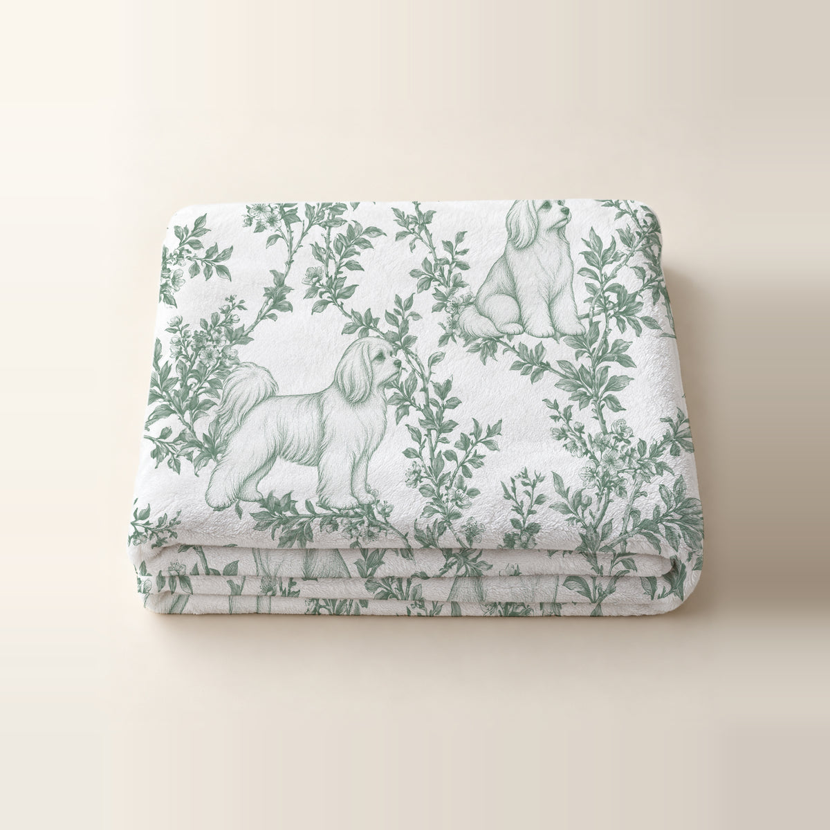 Maltese toile de Jouy blanket - Green Thumbnail