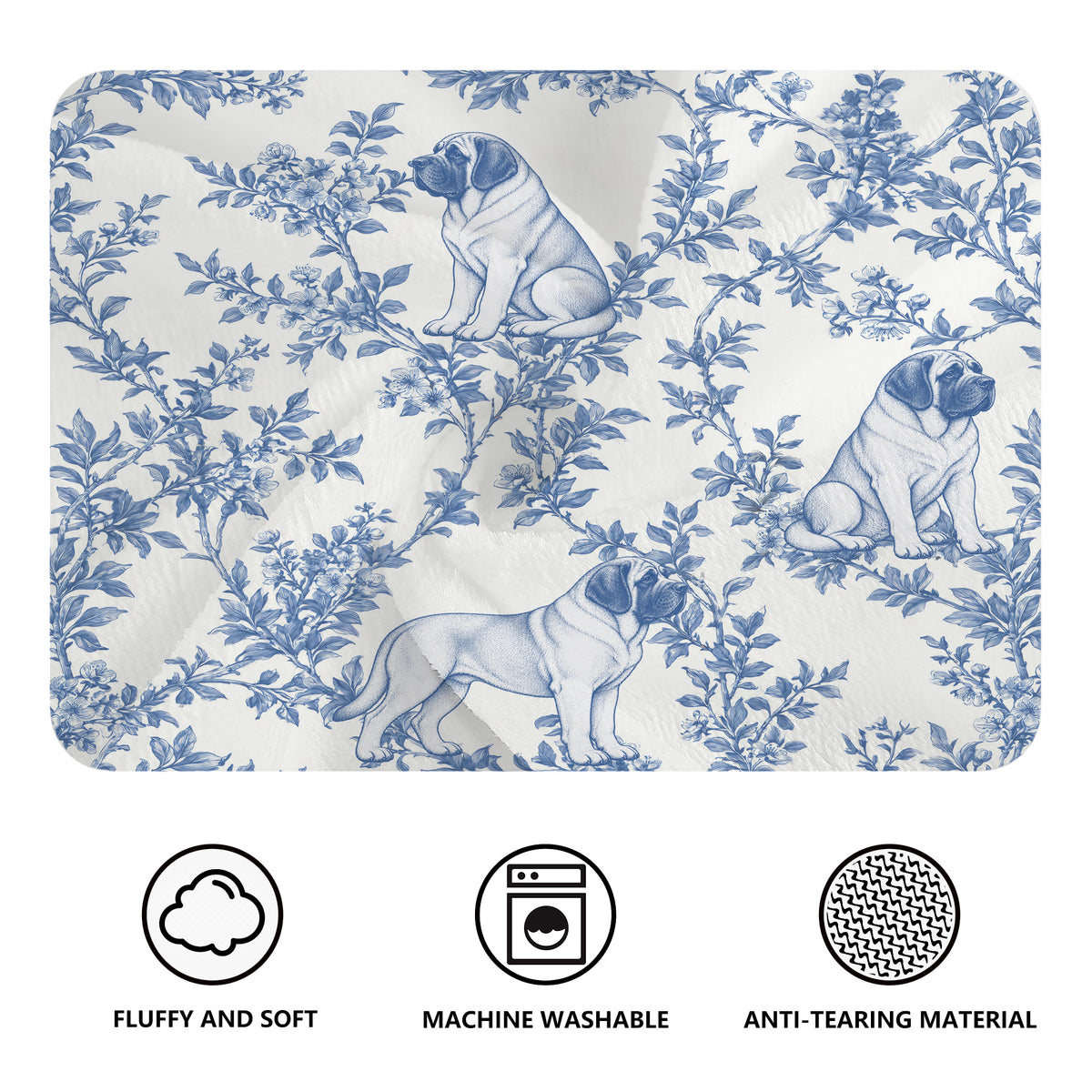 Mastiff toile de Jouy blanket - Blue Blanket Features