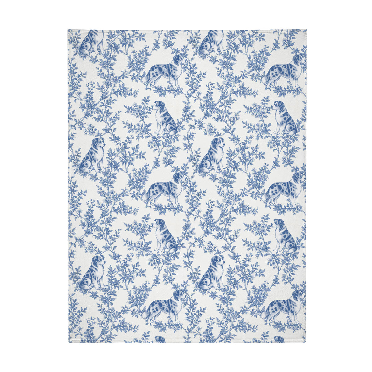 Miniature American Shepherd toile de Jouy blanket - Blue Blanket Flat