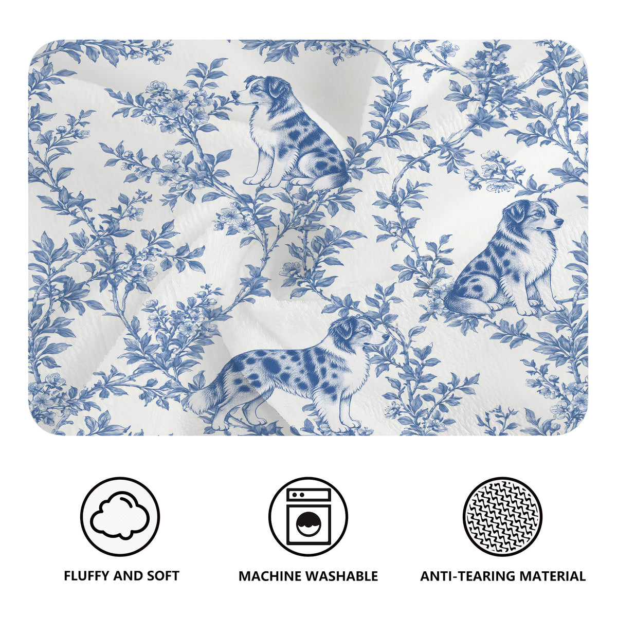 Miniature American Shepherd toile de Jouy blanket - Blue Blanket Features