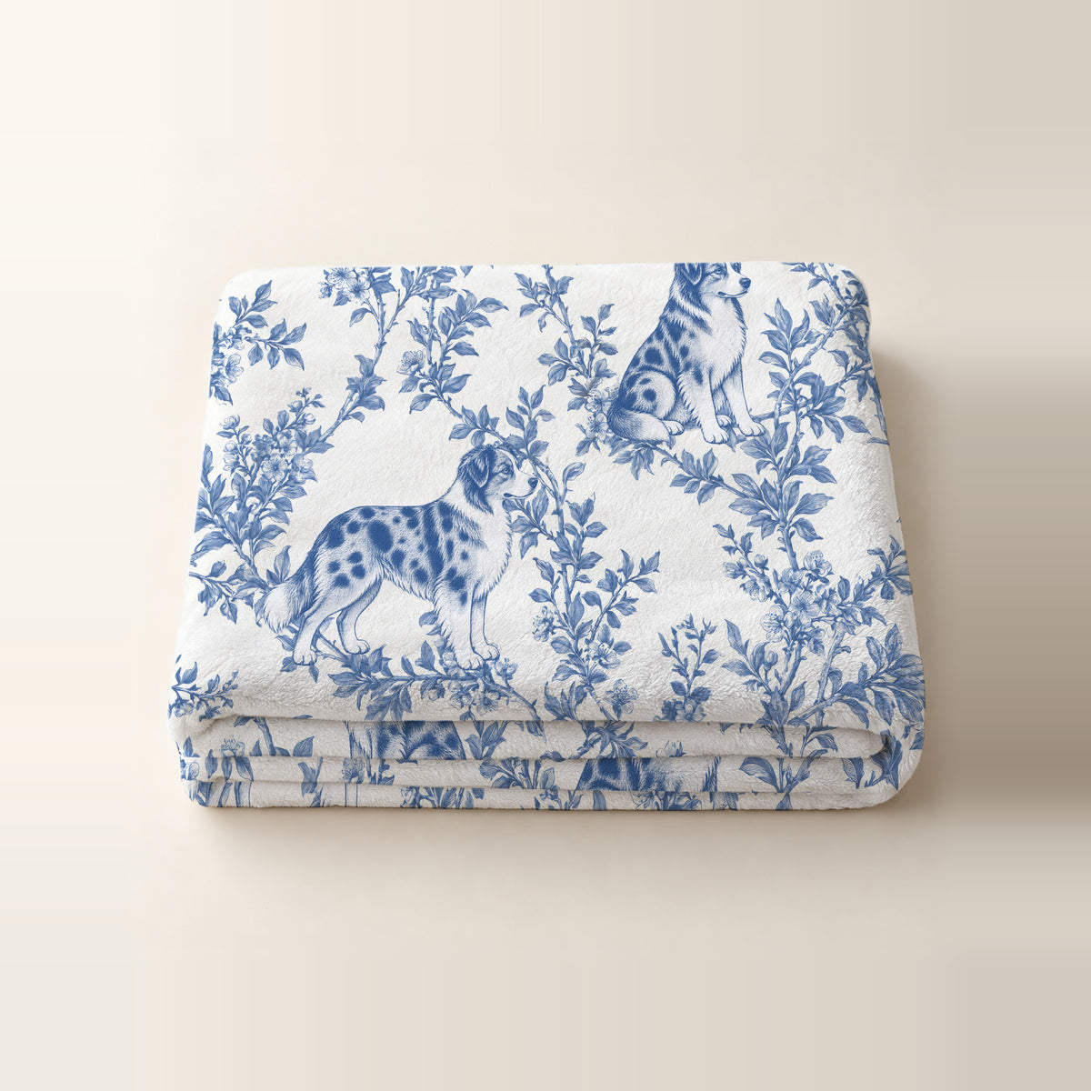 Miniature American Shepherd toile de Jouy blanket - Blue Blanket Folded Studio