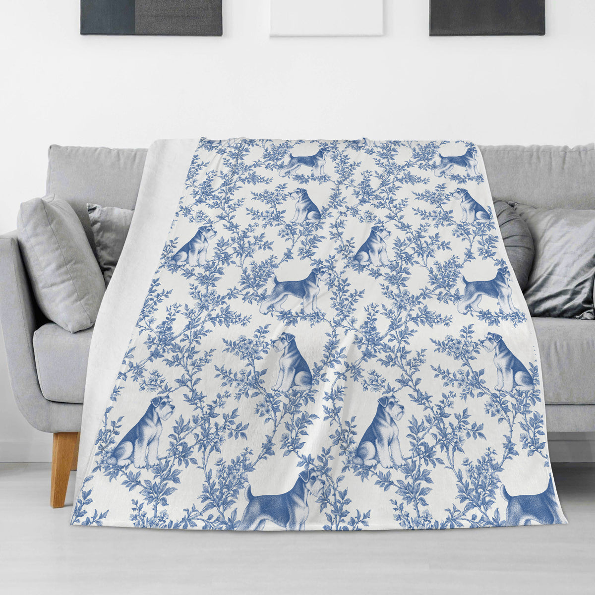 Miniature Schnauzer toile de Jouy blanket - Blue Blanket Sofa