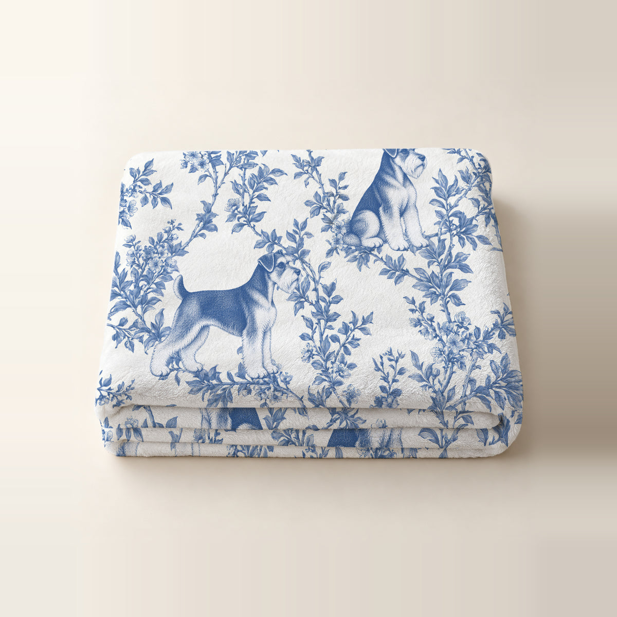 Miniature Schnauzer toile de Jouy blanket - Blue Blanket Folded Studio