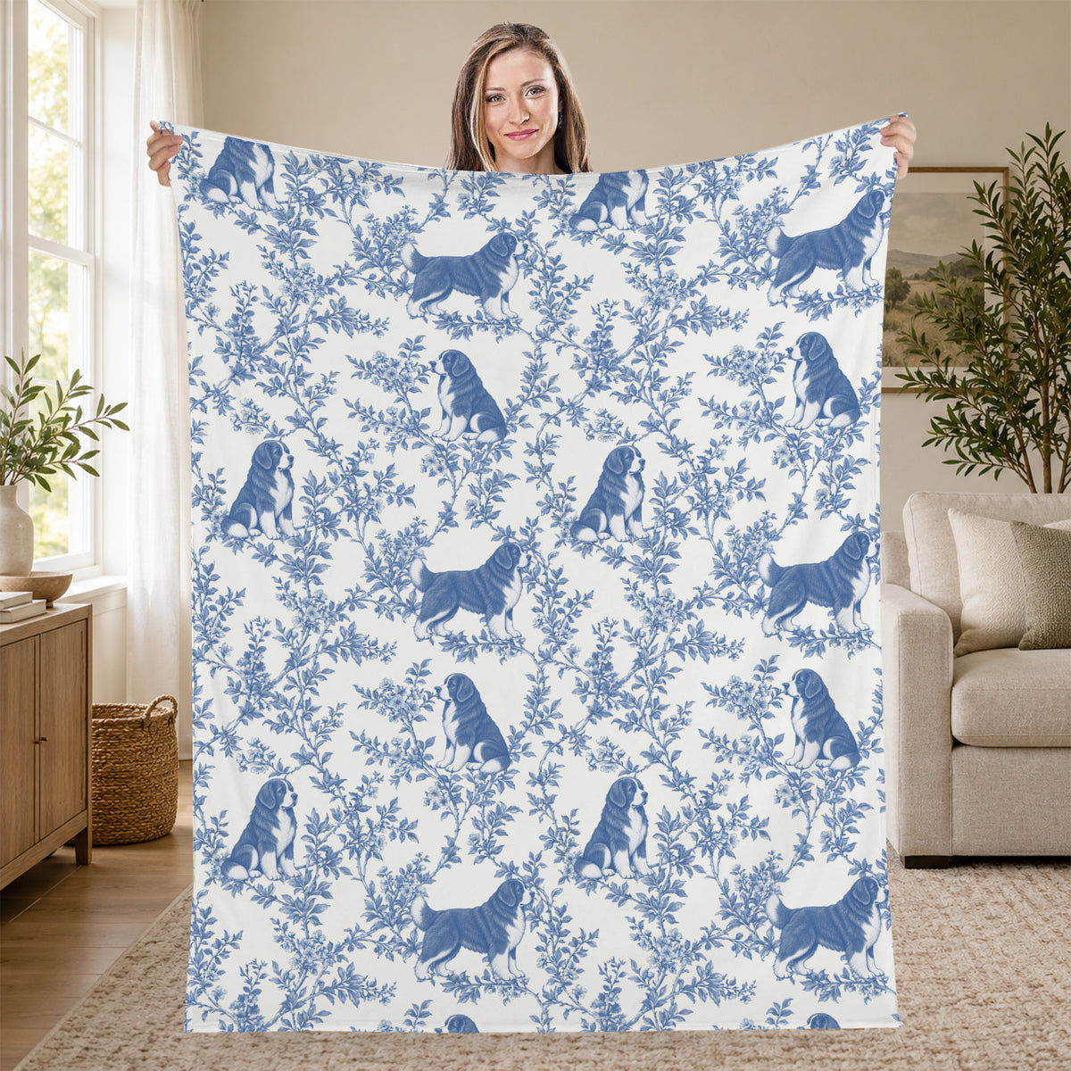 Newfoundland toile de Jouy blanket - Blue Blanket Held Living Room