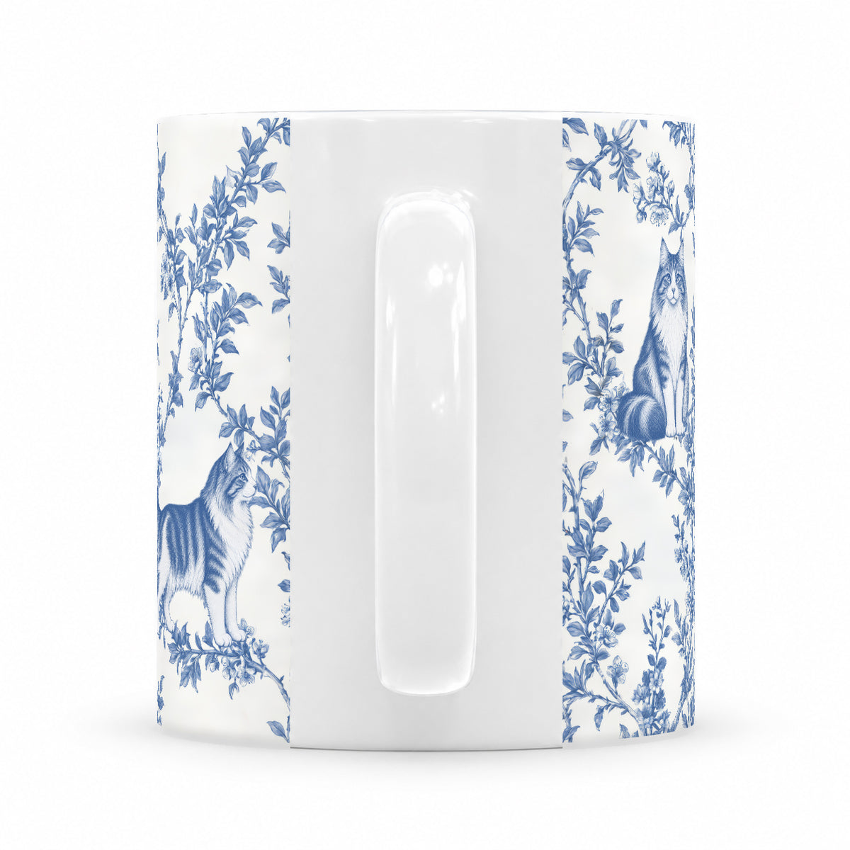 Norwegian Forest Cat toile mug — Blue Handle View