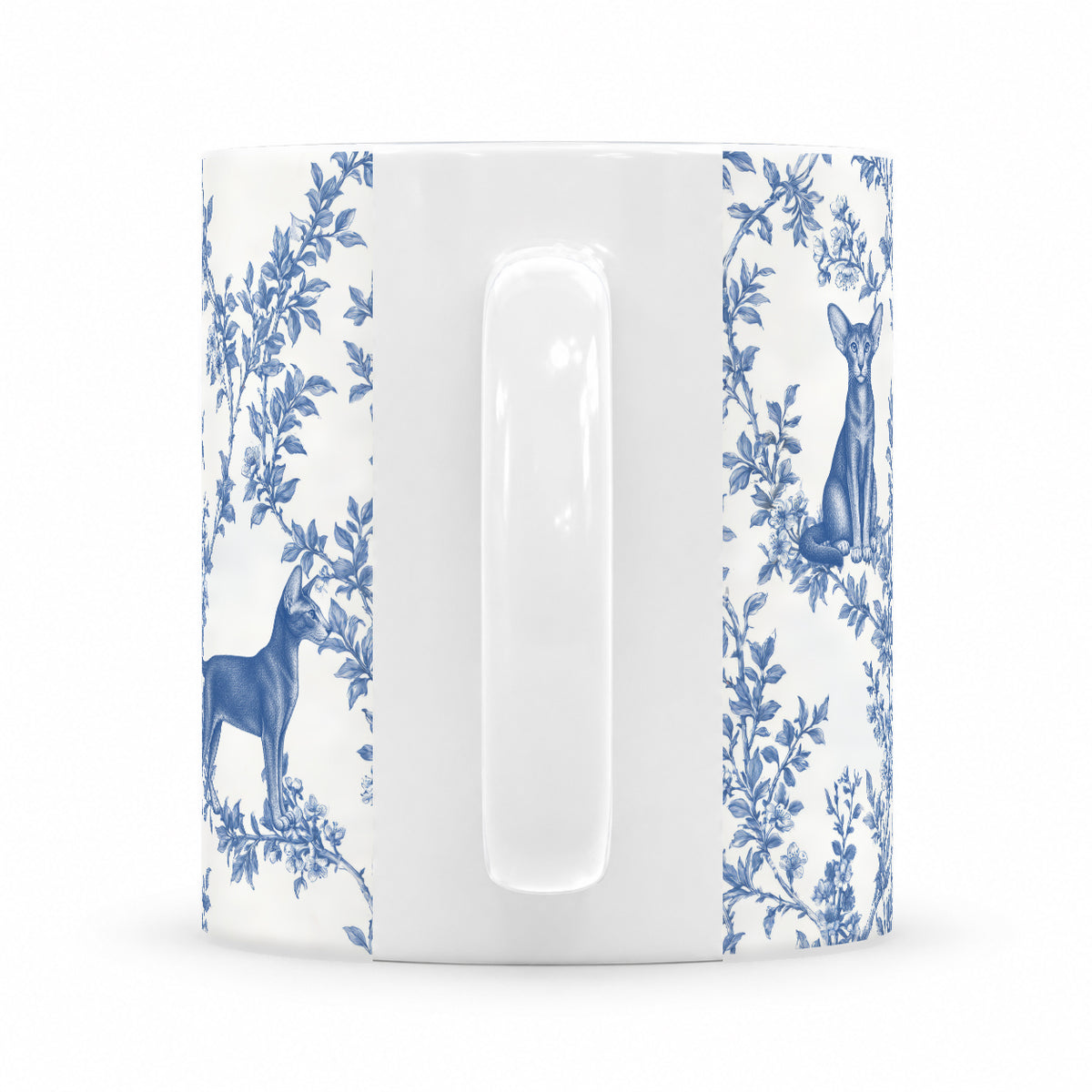 Oriental toile mug — Blue Handle View