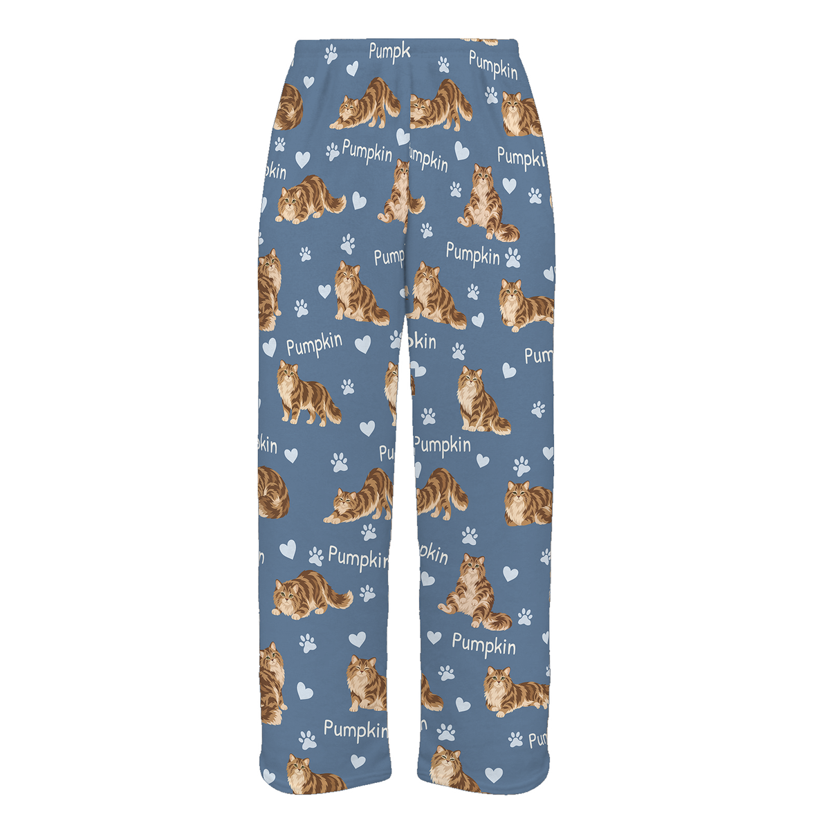Personalized Siberian Cat Pajama Pants, Custom Pet Name Fleece Trousers, Cat Lover Gift — Slate Blue full-trouser mockup