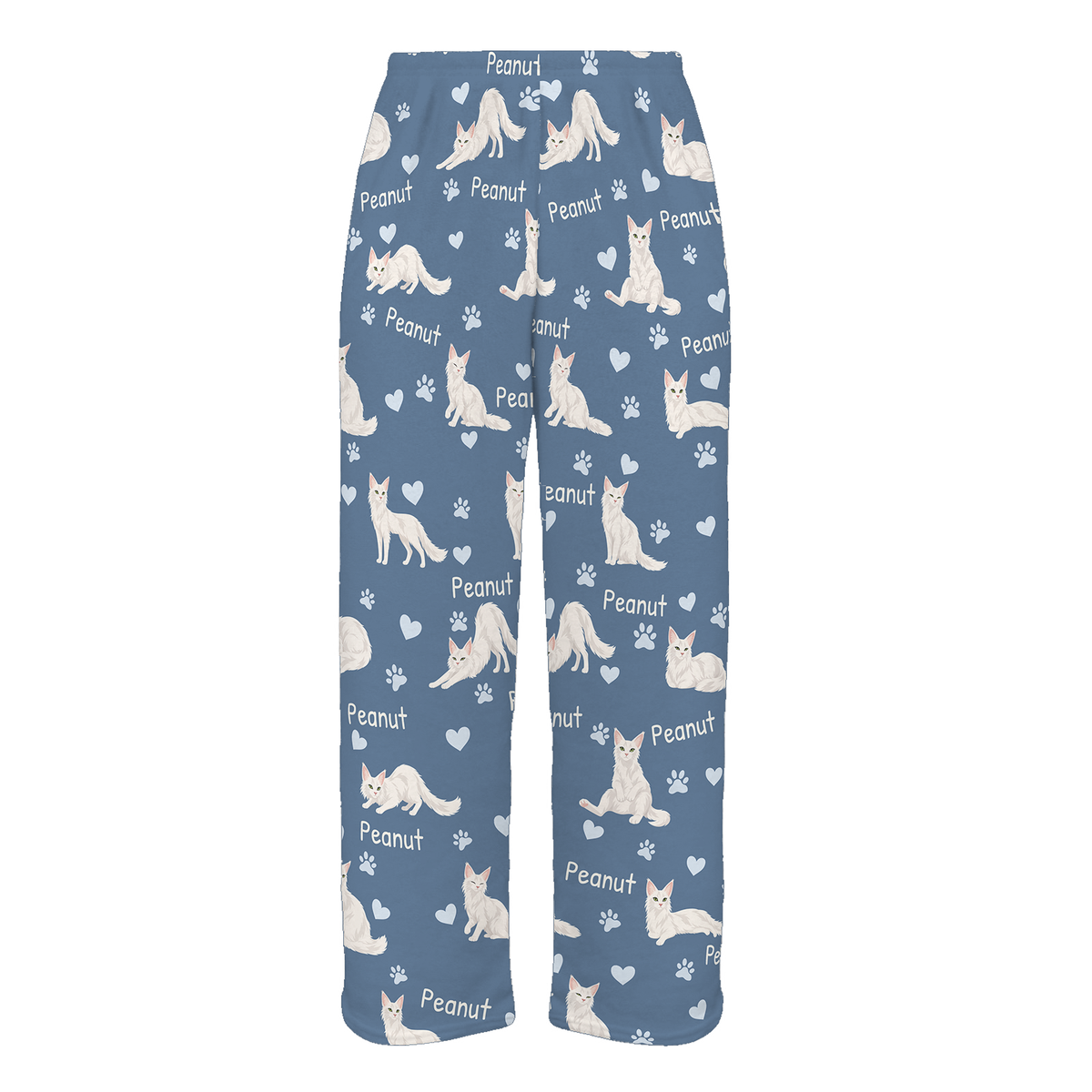 Personalized Turkish Angora Cat Pajama Pants, Custom Pet Name Fleece Trousers, Cat Lover Gift — Slate Blue full-trouser mockup