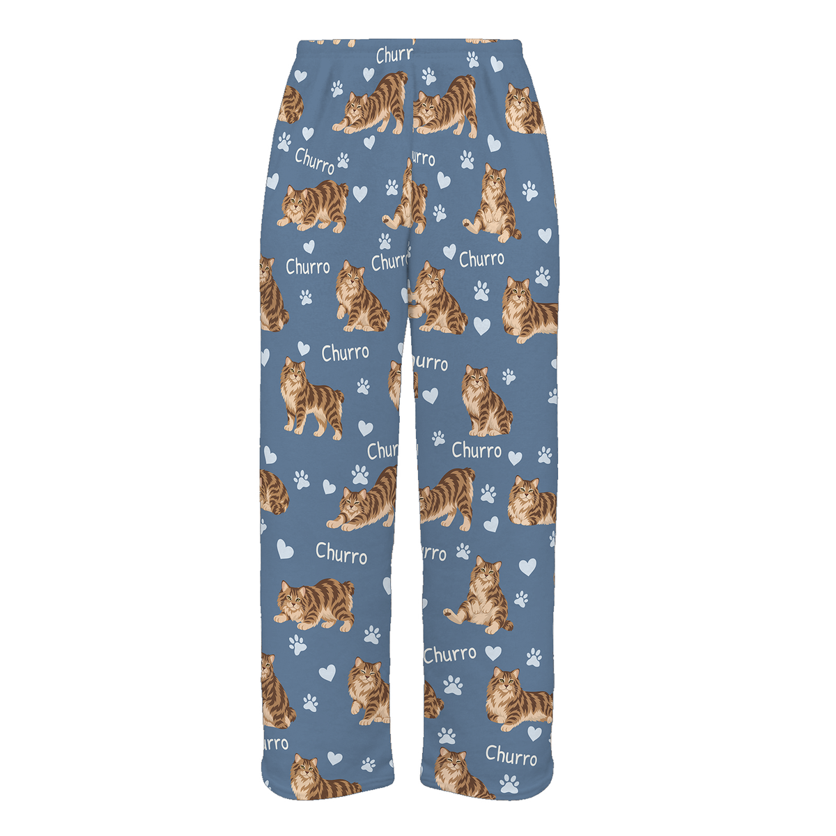 Personalized American Bobtail Cat Pajama Pants, Custom Pet Name Fleece Trousers, Cat Lover Gift — Slate Blue full-trouser mockup