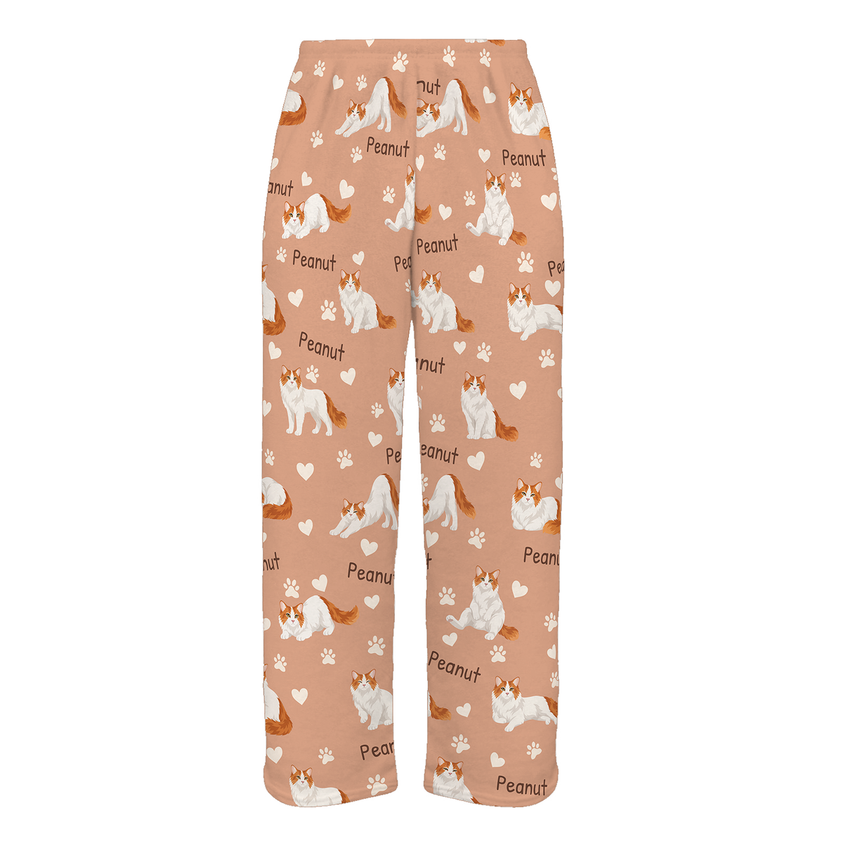 Personalized Turkish Van Cat Pajama Pants, Custom Pet Name Fleece Trousers, Cat Lover Gift — Peach full-trouser mockup
