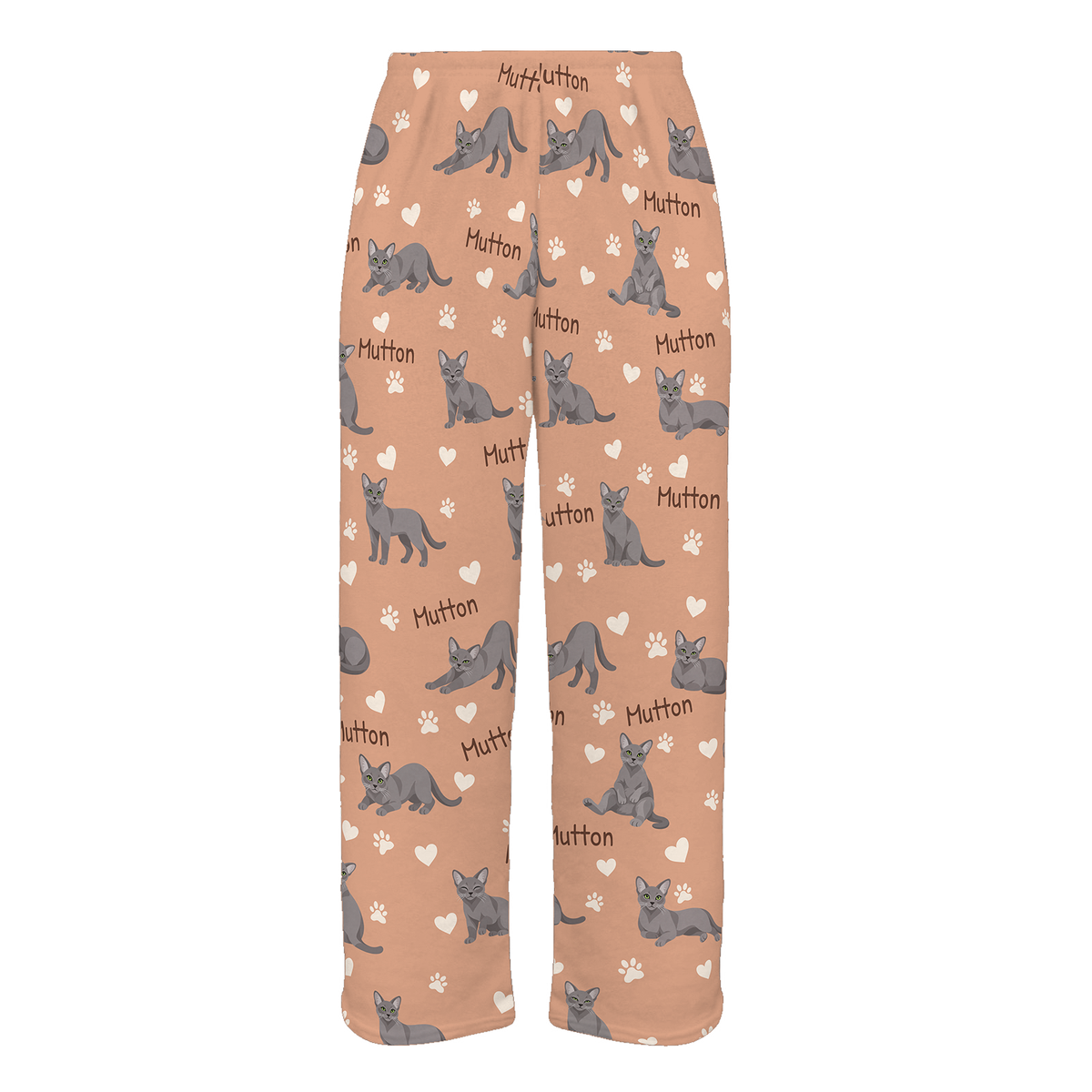 Personalized Korat Cat Pajama Pants, Custom Pet Name Fleece Trousers, Cat Lover Gift — Peach full-trouser mockup