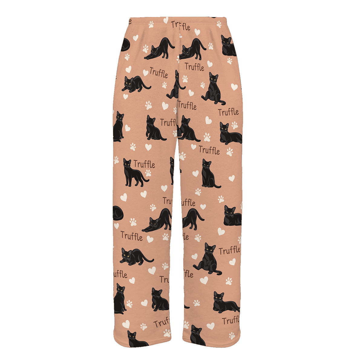Personalized Bombay Cat Pajama Pants, Custom Pet Name Fleece Trousers, Cat Lover Gift — Peach full-trouser mockup