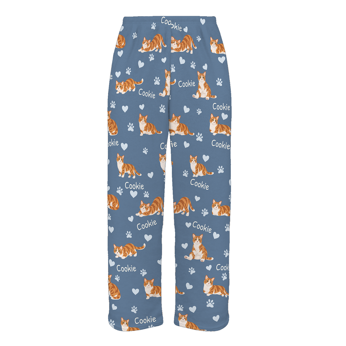 Personalized Munchkin Cat Pajama Pants, Custom Pet Name Fleece Trousers, Cat Lover Gift — Slate Blue full-trouser mockup