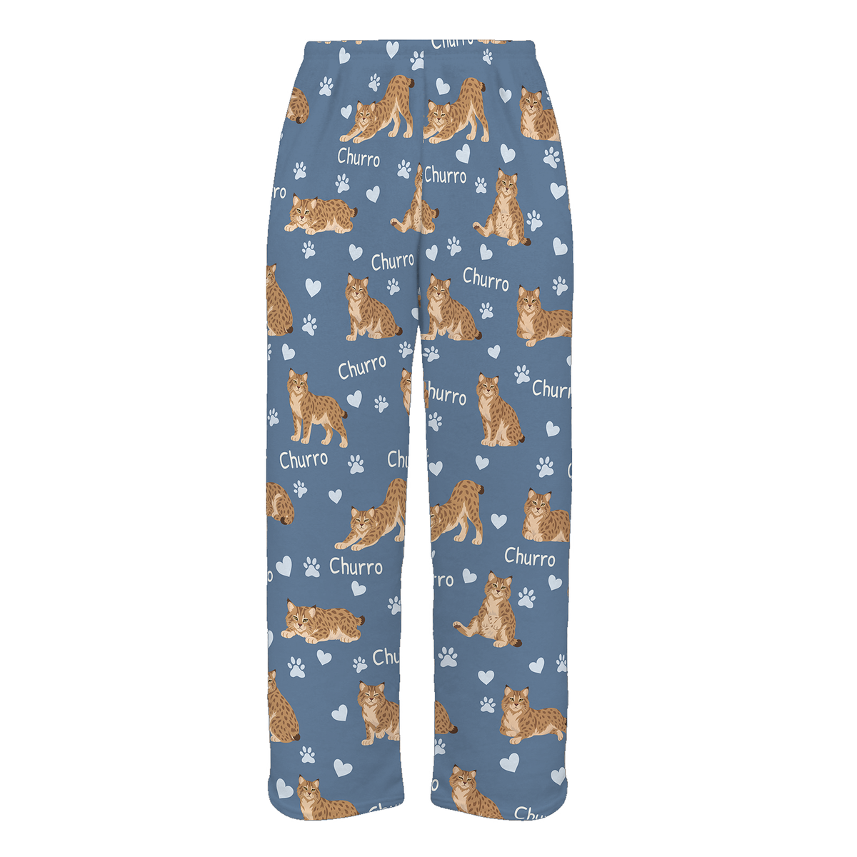 Personalized Pixie bob Cat Pajama Pants, Custom Pet Name Fleece Trousers, Cat Lover Gift — Slate Blue full-trouser mockup
