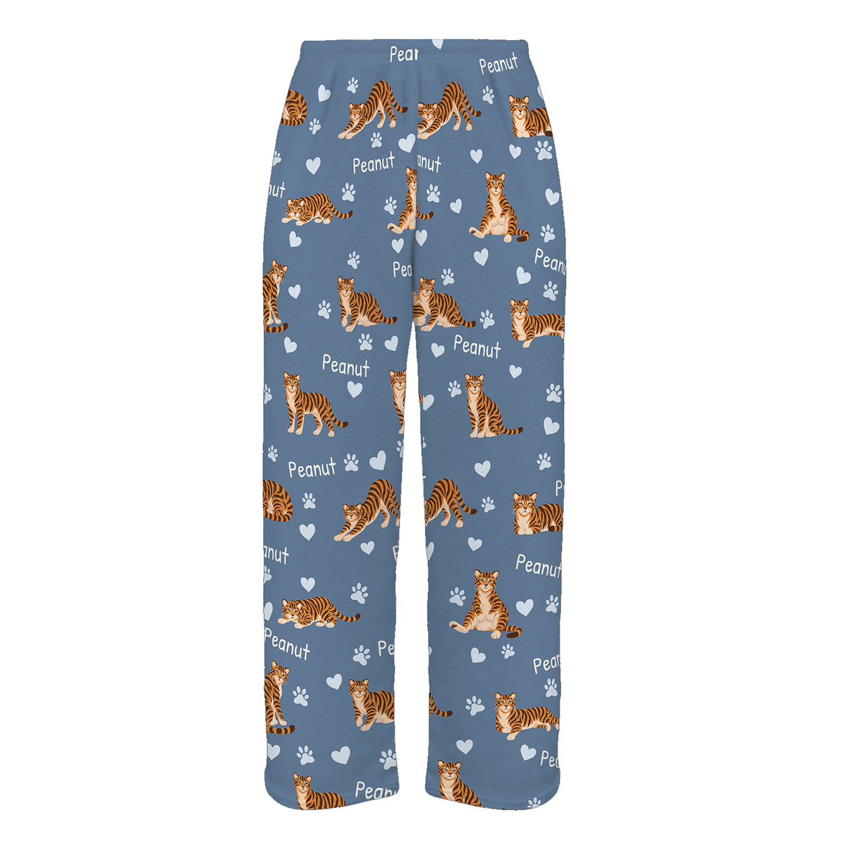 Personalized Toyger Cat Pajama Pants, Custom Pet Name Fleece Trousers, Cat Lover Gift — Slate Blue full-trouser mockup