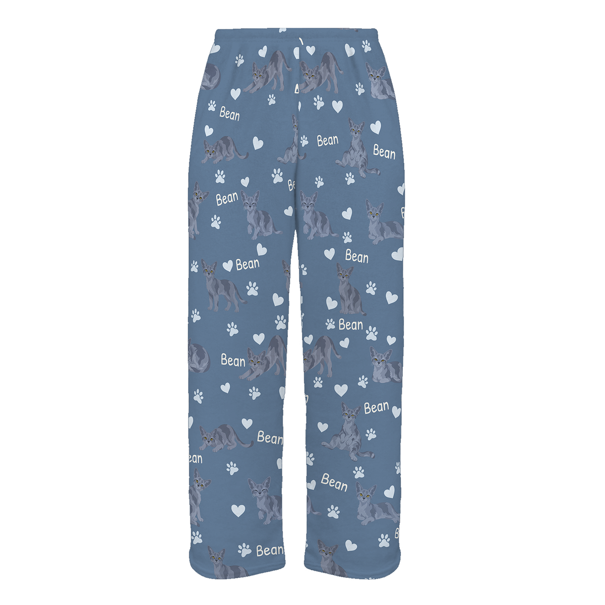 Personalized Devon Rex Blue Cat Pajama Pants, Custom Pet Name Fleece Trousers — Slate Blue full-trouser mockup