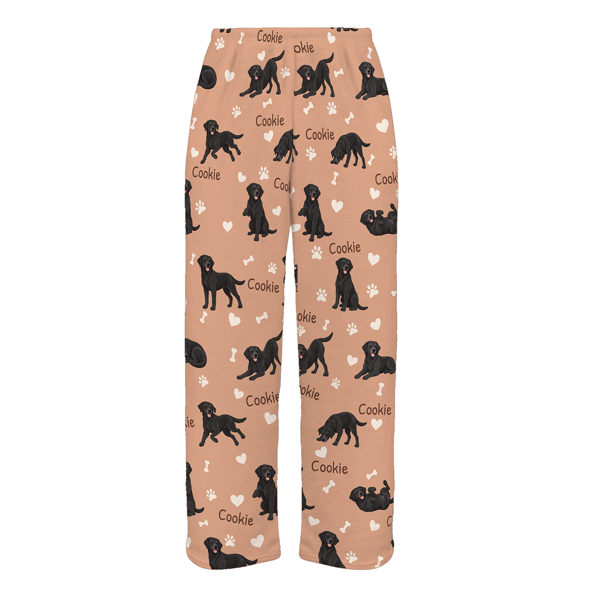 Personalized Labrador Retriever Pajama Pants, Custom Pet Name Fleece Trousers, Dog Lover Gift — Peach full-trouser mockup