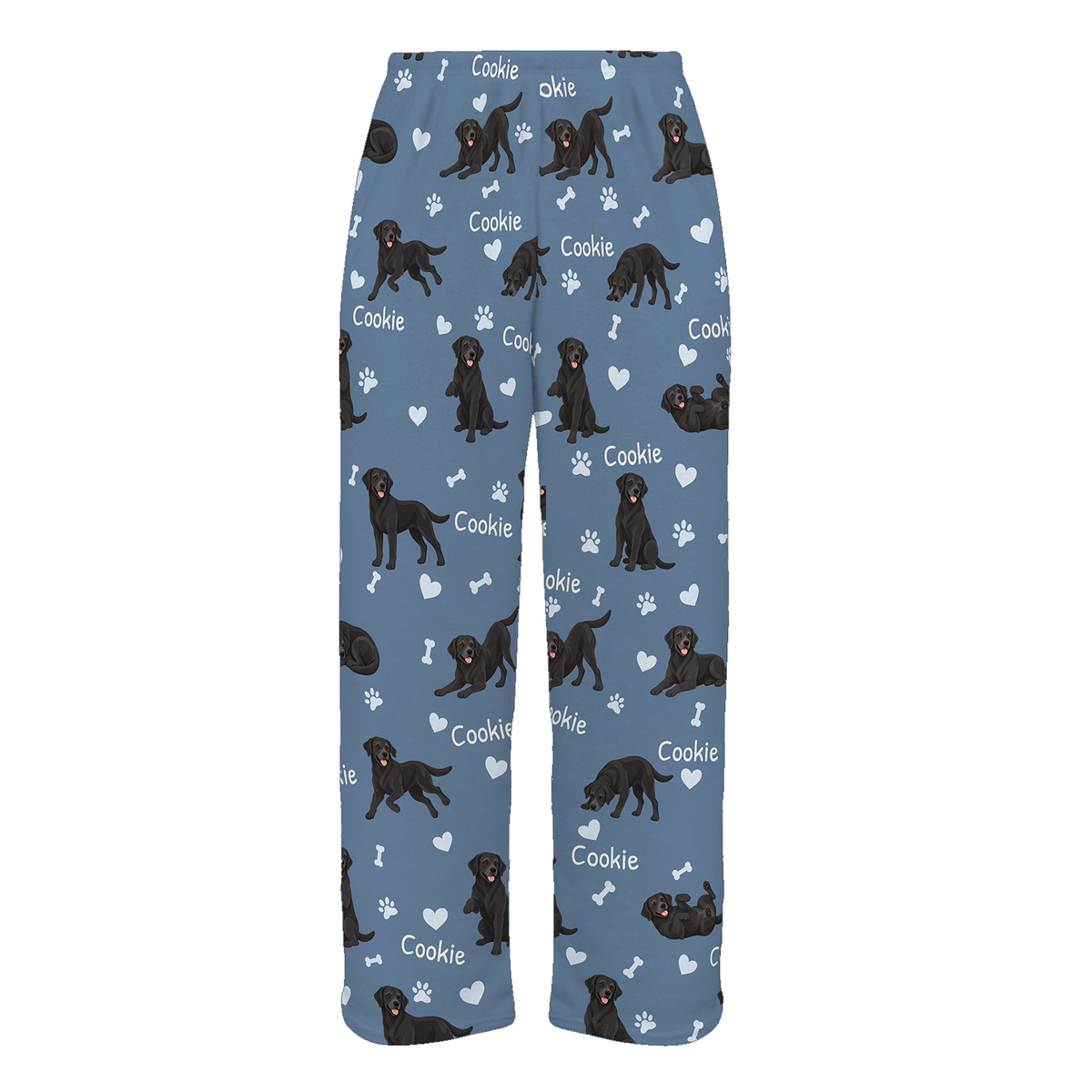 Personalized Labrador Retriever Pajama Pants, Custom Pet Name Fleece Trousers, Dog Lover Gift — Slate Blue full-trouser mockup