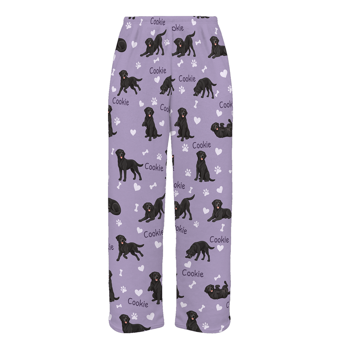 Personalized Labrador Retriever Pajama Pants, Custom Pet Name Fleece Trousers, Dog Lover Gift — Soft Lavender full-trouser mockup