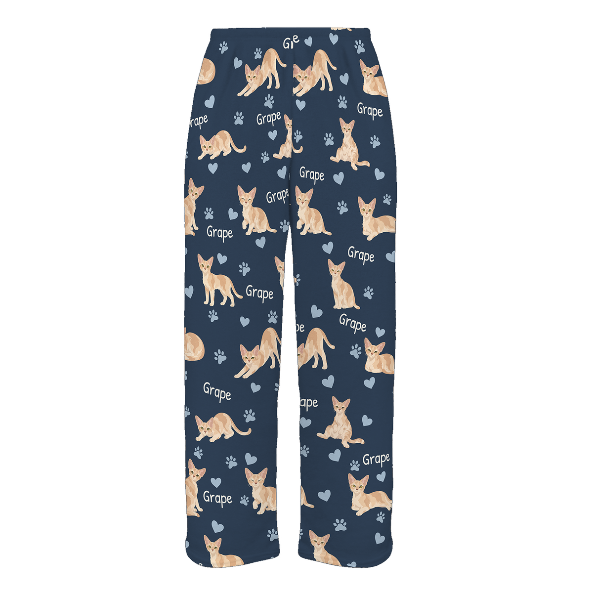 Personalized Devon Rex Cat Pajama Pants, Custom Pet Name Fleece Trousers, Cat Lover Gift — 05 Deep Navy — full-trouser view