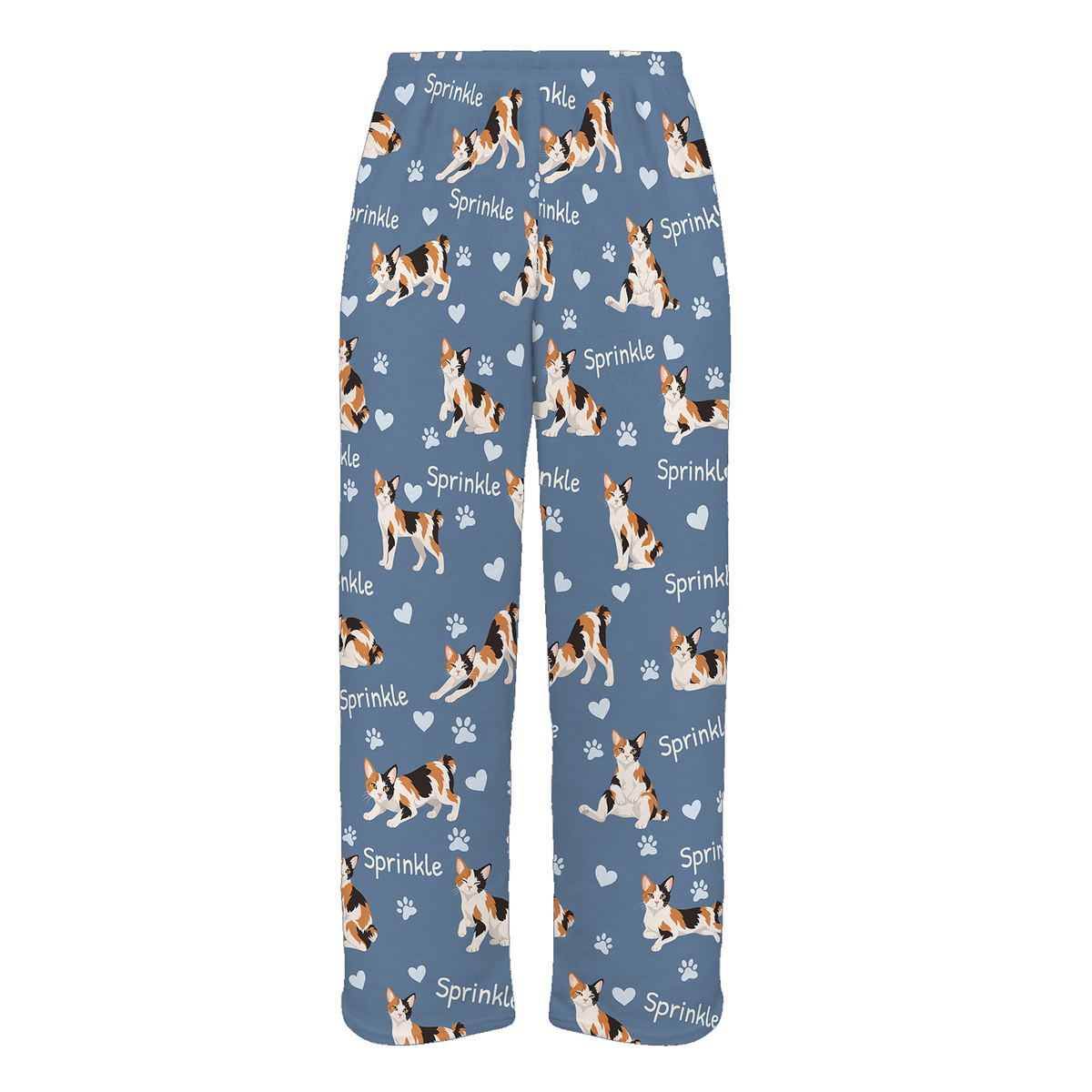 Personalized Japanese Bobtail Cat Pajama Pants, Custom Pet Name Fleece Trousers, Cat Lover Gift — As shown — full-trouser view