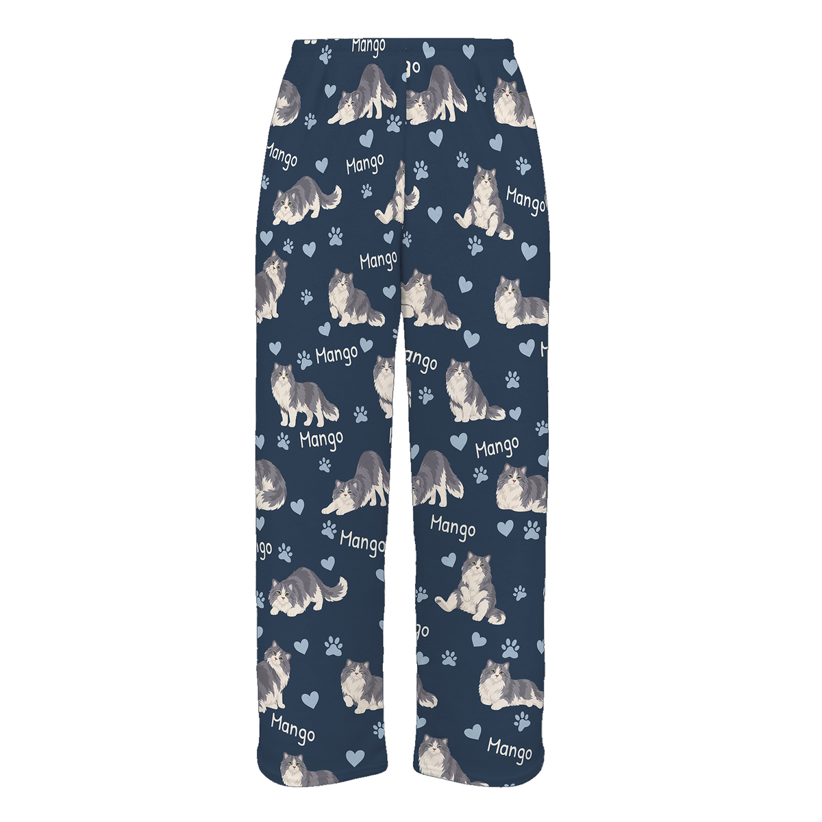 Personalized Ragamuffin Cat Pajama Pants, Custom Pet Name Fleece Trousers, Cat Lover Gift — As shown — full-trouser view