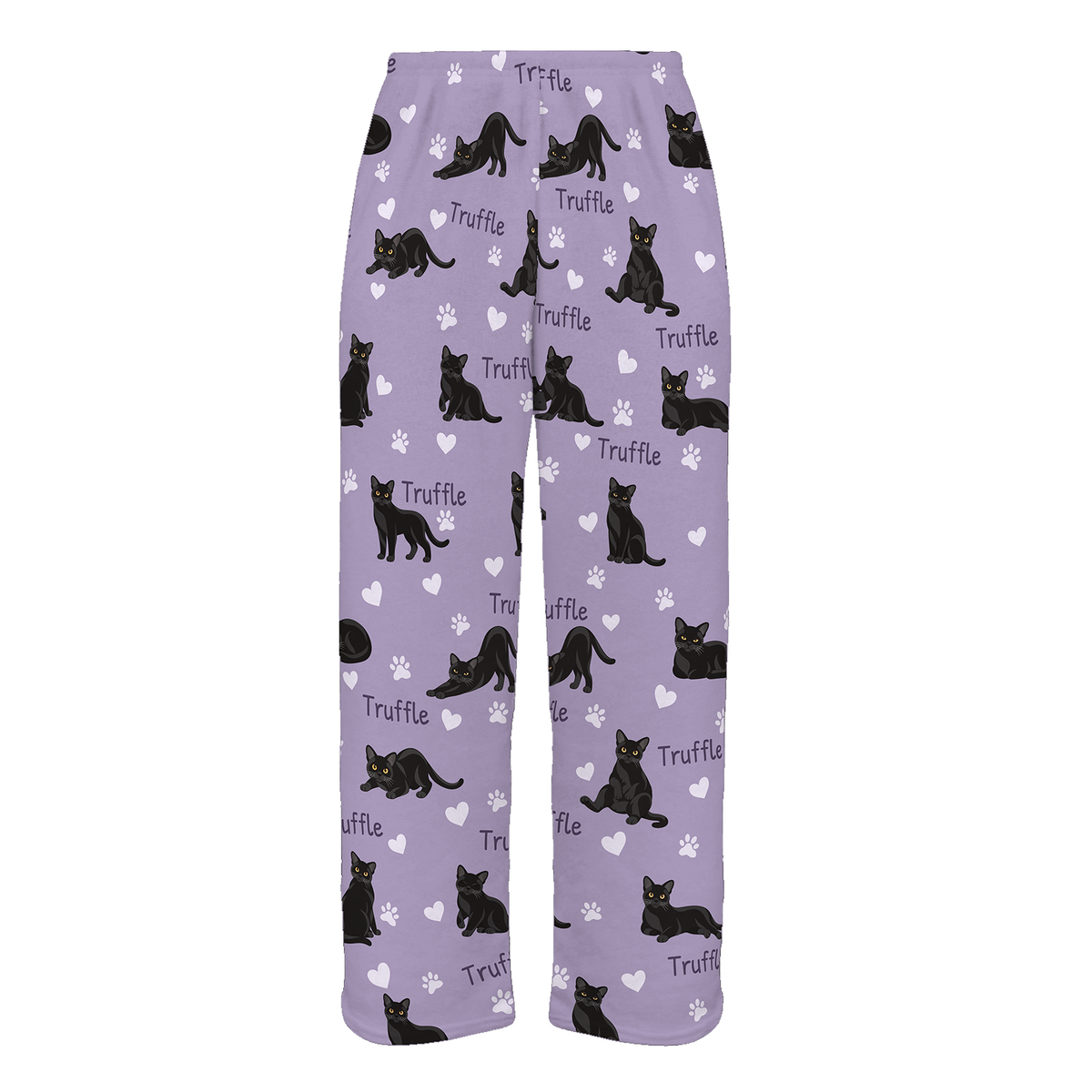 Personalized Bombay Cat Pajama Pants, Custom Pet Name Fleece Trousers, Cat Lover Gift — As shown — full-trouser view