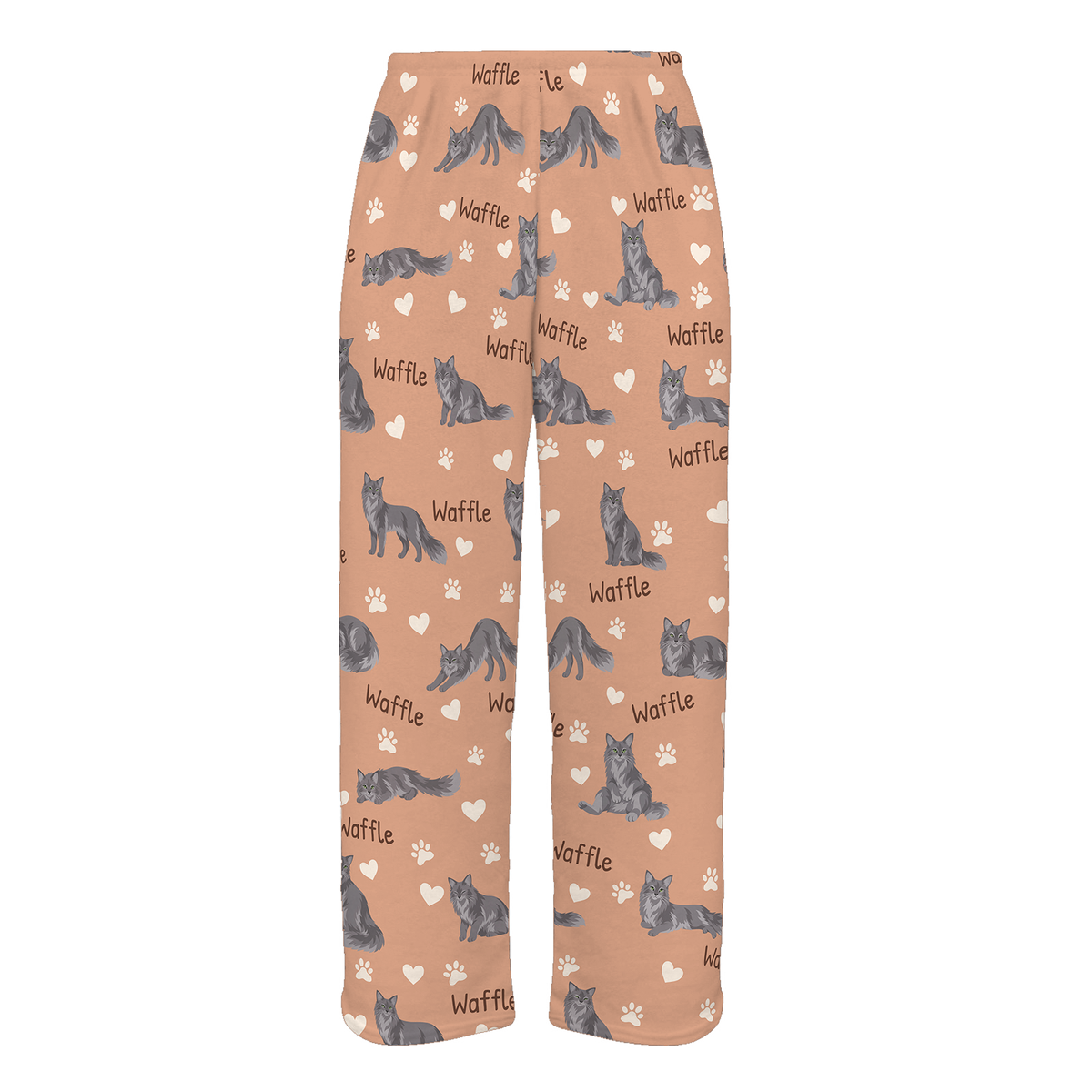 Personalized Nebelung Cat Pajama Pants, Custom Pet Name Fleece Trousers, Cat Lover Gift — As shown — full-trouser view