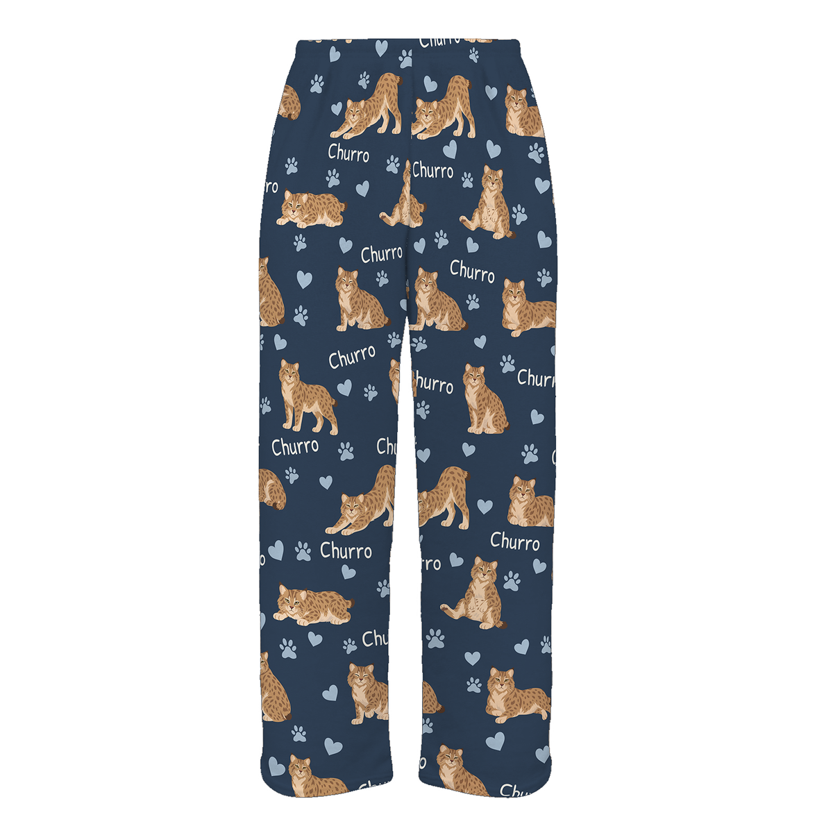Personalized Pixie bob Cat Pajama Pants, Custom Pet Name Fleece Trousers, Cat Lover Gift — 05 Deep Navy — full-trouser view