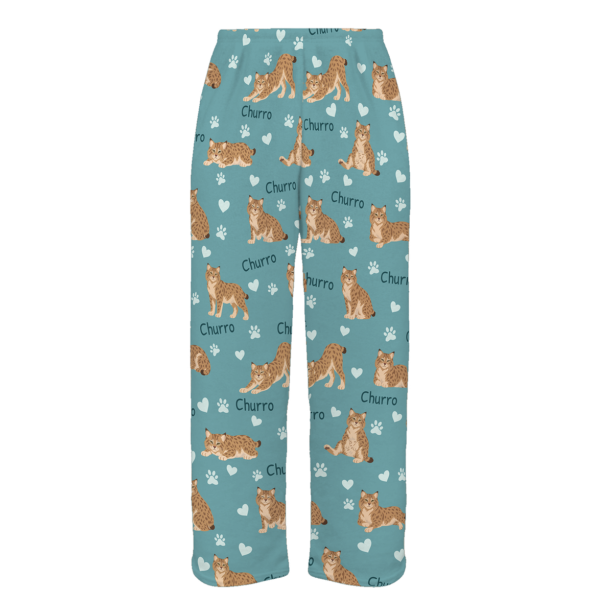 Personalized Pixie bob Cat Pajama Pants, Custom Pet Name Fleece Trousers, Cat Lover Gift — As shown — full-trouser view