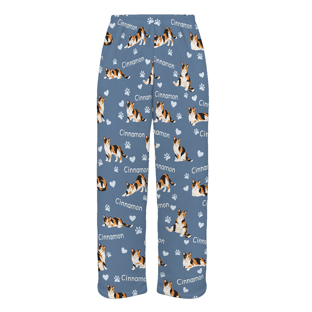 Personalized Domestic Shorthair Cat Pajama Pants, Custom Pet Name Fleece Trousers, Cat Lover Gift — As shown — full-trouser view