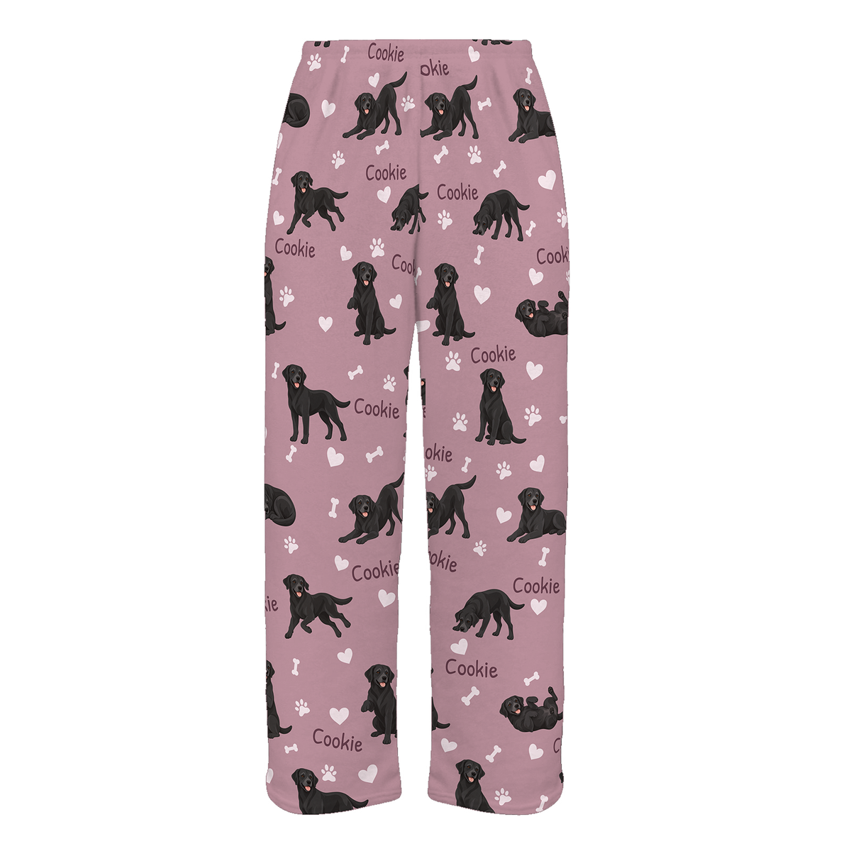 Personalized Labrador Retriever Pajama Pants, Custom Pet Name Fleece Trousers, Dog Lover Gift — 04 Dusty Rose — full-trouser view