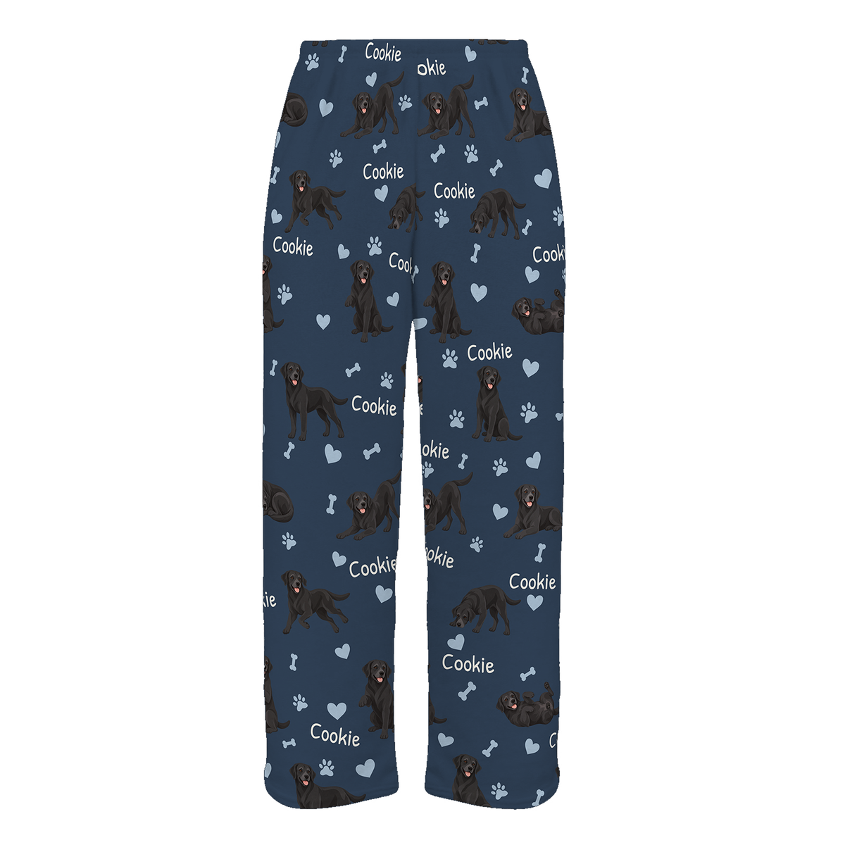Personalized Labrador Retriever Pajama Pants, Custom Pet Name Fleece Trousers, Dog Lover Gift — 05 Deep Navy — full-trouser view
