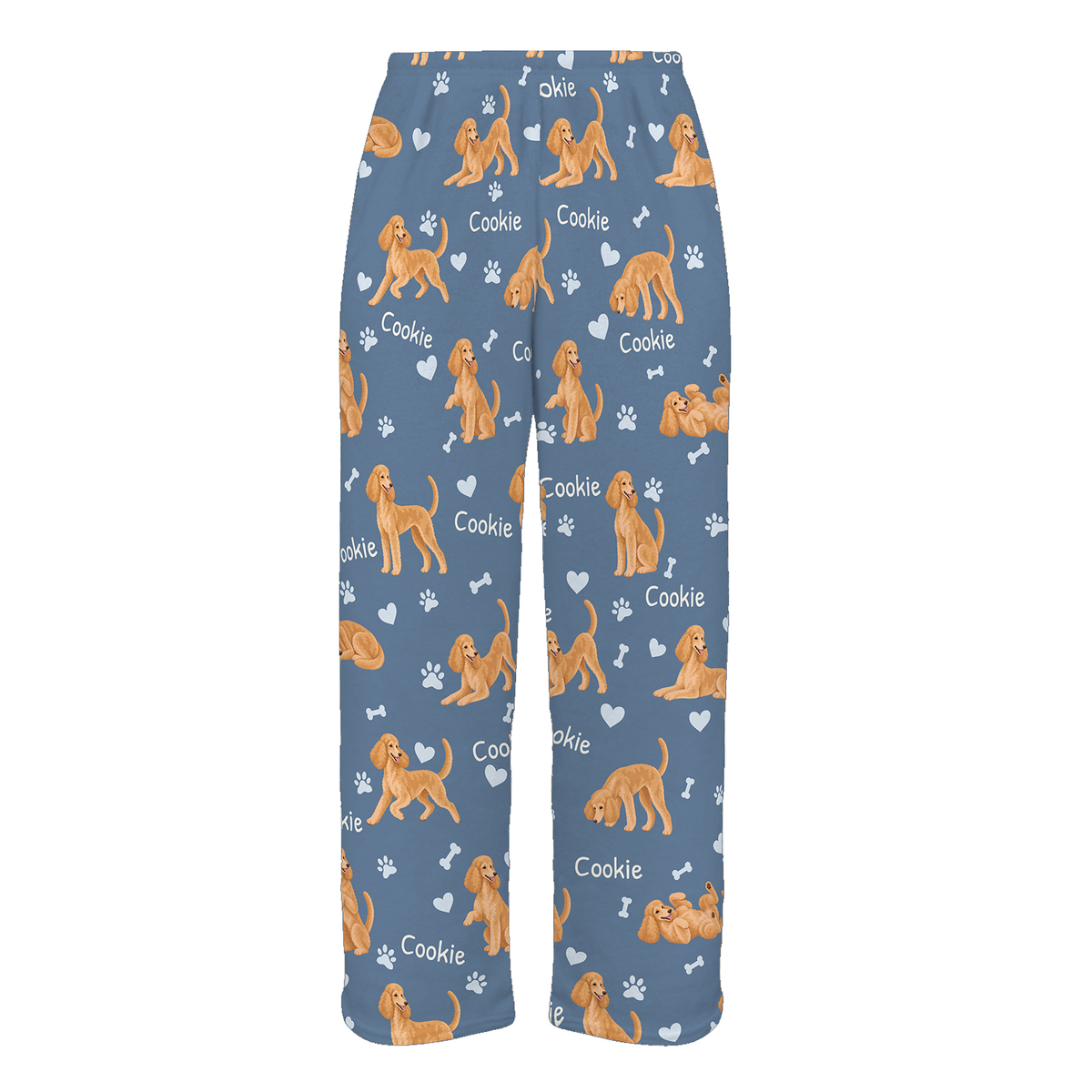 Personalized Poodle Pajama Pants, Custom Pet Name Fleece Trousers, Dog Lover Gift — As shown — full-trouser view