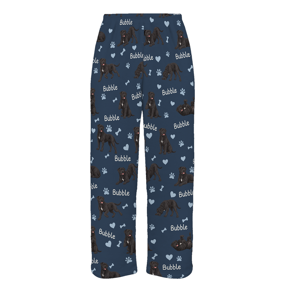 Personalized Cane Corso Pajama Pants, Custom Pet Name Fleece Trousers, Dog Lover Gift — 05 Deep Navy — full-trouser view