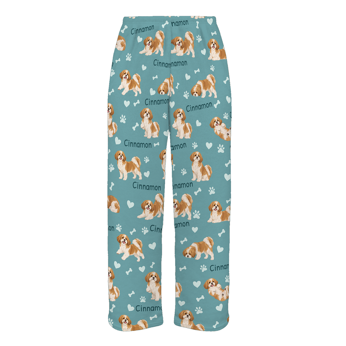 Personalized Shih Tzu Pajama Pants, Custom Pet Name Fleece Trousers, Dog Lover Gift — As shown — full-trouser view