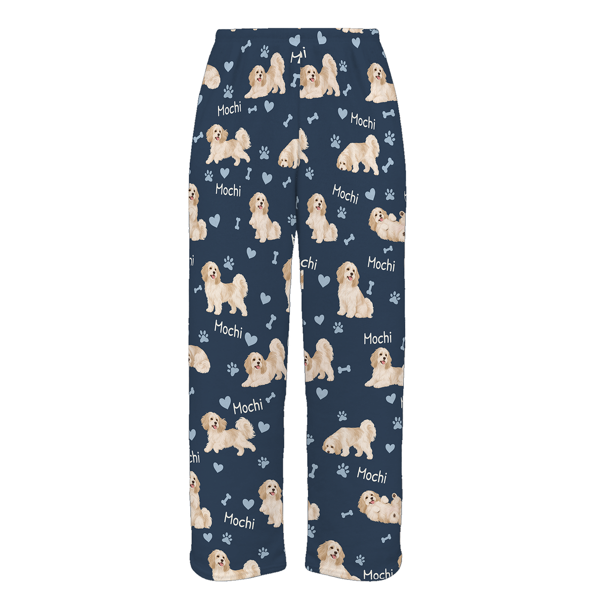 Personalized Havanese Pajama Pants, Custom Pet Name Fleece Trousers, Dog Lover Gift — 05 Deep Navy — full-trouser view
