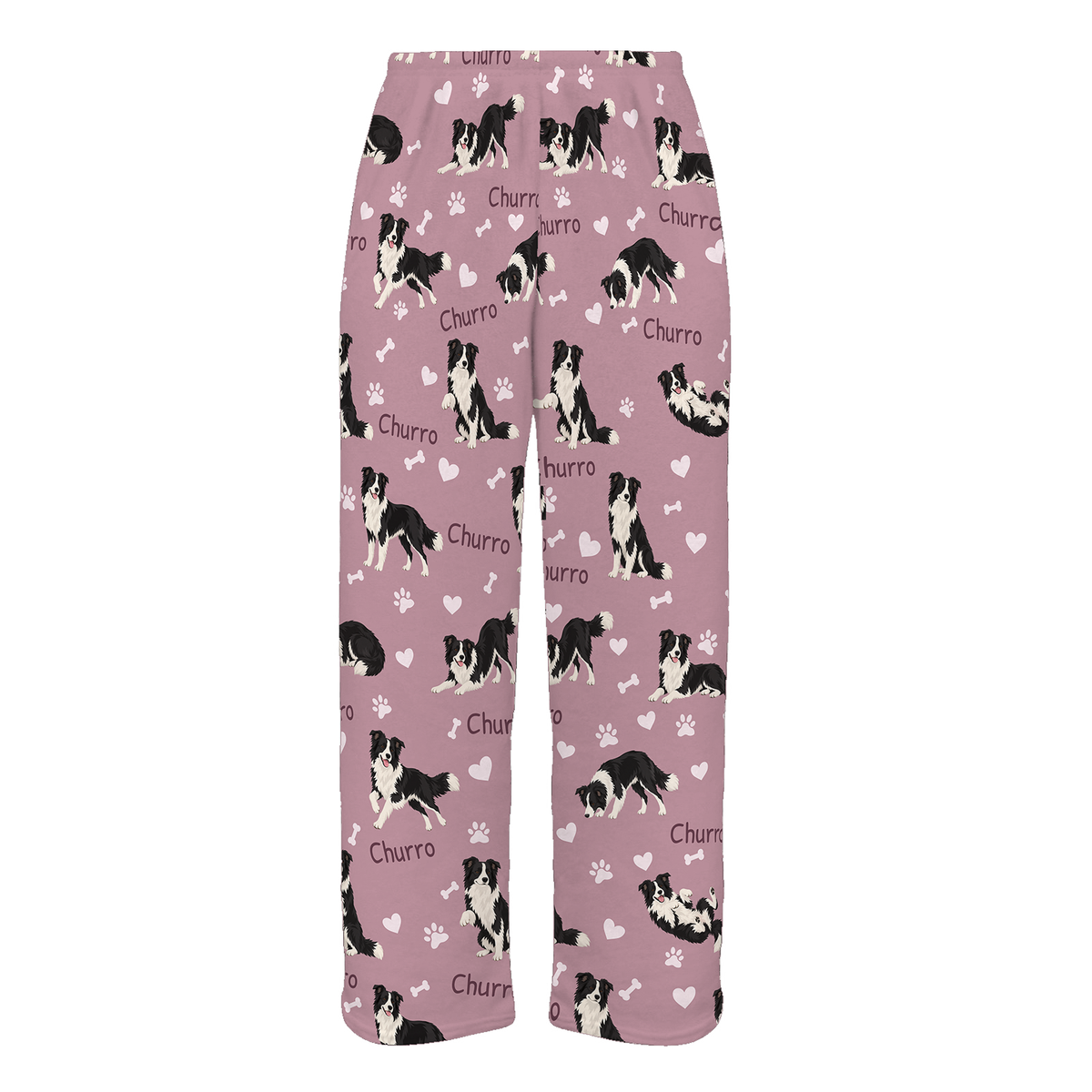 Personalized Border Collie Pajama Pants, Custom Pet Name Fleece Trousers, Dog Lover Gift — As shown — full-trouser view