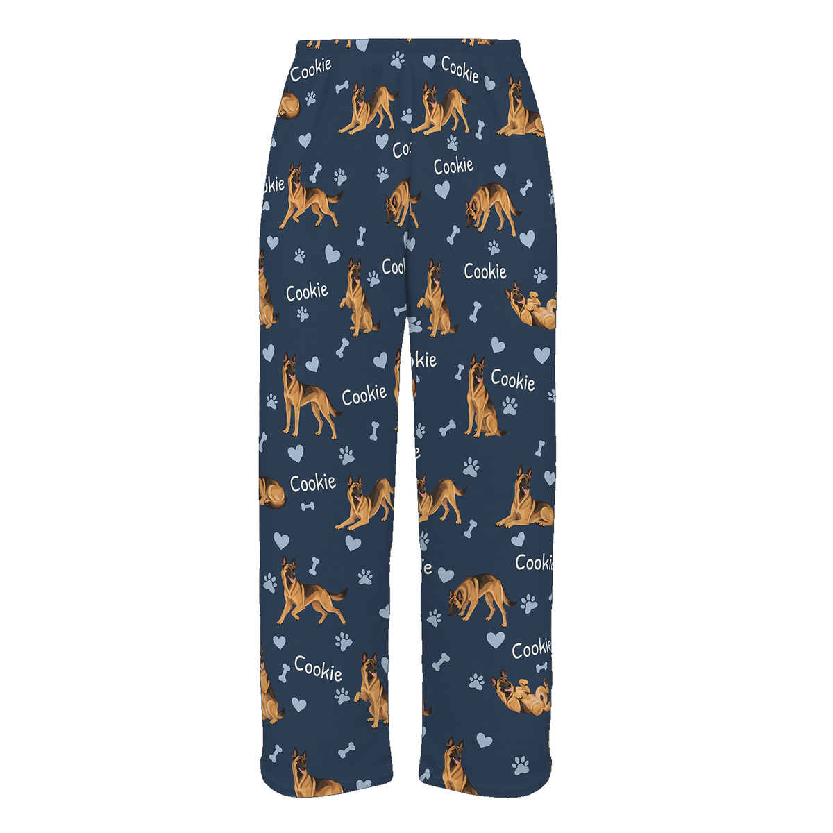 Personalized Belgian Malinois Pajama Pants, Custom Pet Name Fleece Trousers, Dog Lover Gift — 05 Deep Navy — full-trouser view