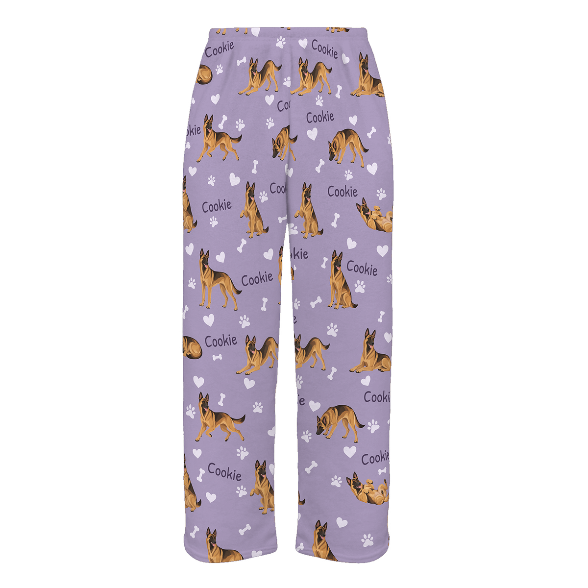 Personalized Belgian Malinois Pajama Pants, Custom Pet Name Fleece Trousers, Dog Lover Gift — As shown — full-trouser view