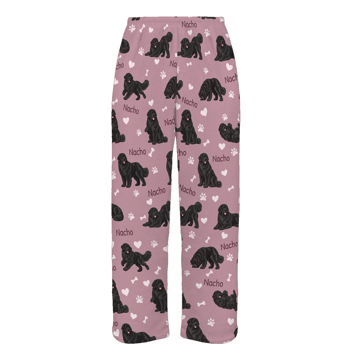 Personalized Newfoundland Pajama Pants, Custom Pet Name Fleece Trousers, Dog Lover Gift — 04 Dusty Rose — full-trouser view