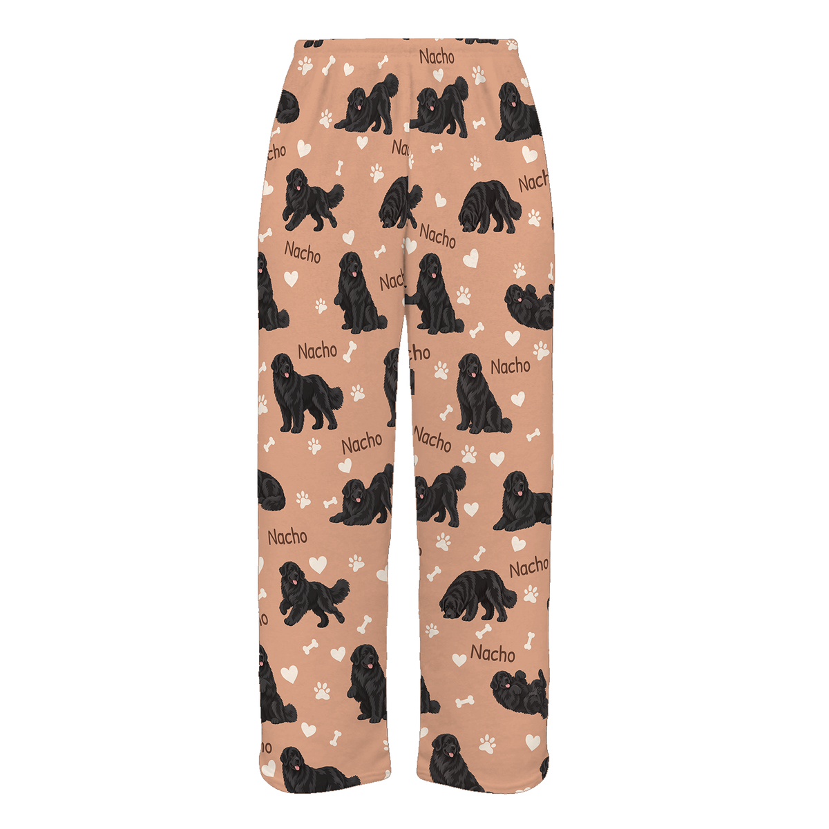Personalized Newfoundland Pajama Pants, Custom Pet Name Fleece Trousers, Dog Lover Gift — As shown — full-trouser view