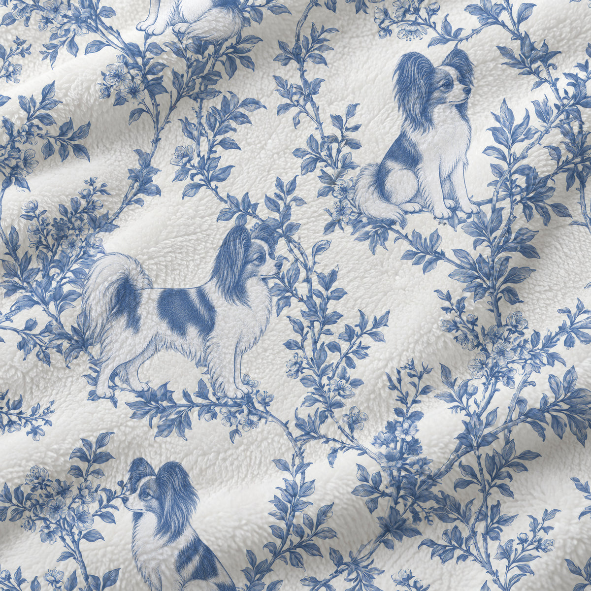 Papillon toile de Jouy blanket - Blue Blanket Fabric Closeup