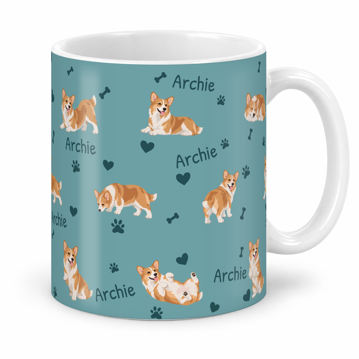 Pembroke Welsh Corgi personalized name mug — Muted Teal Studio