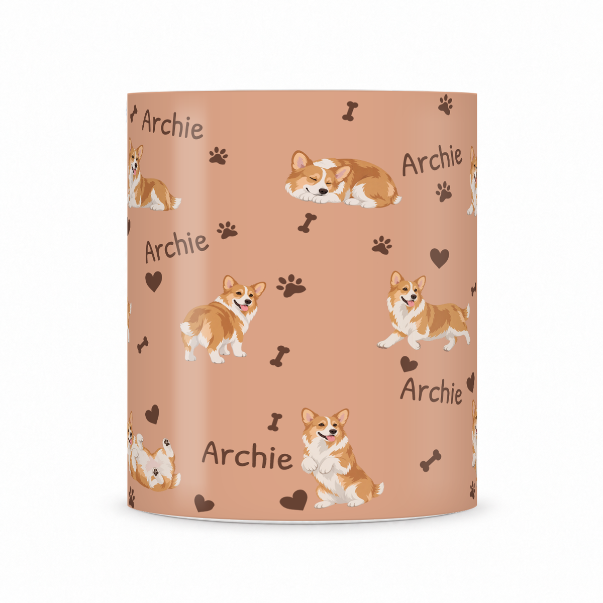 Pembroke Welsh Corgi personalized name mug — Peach Front