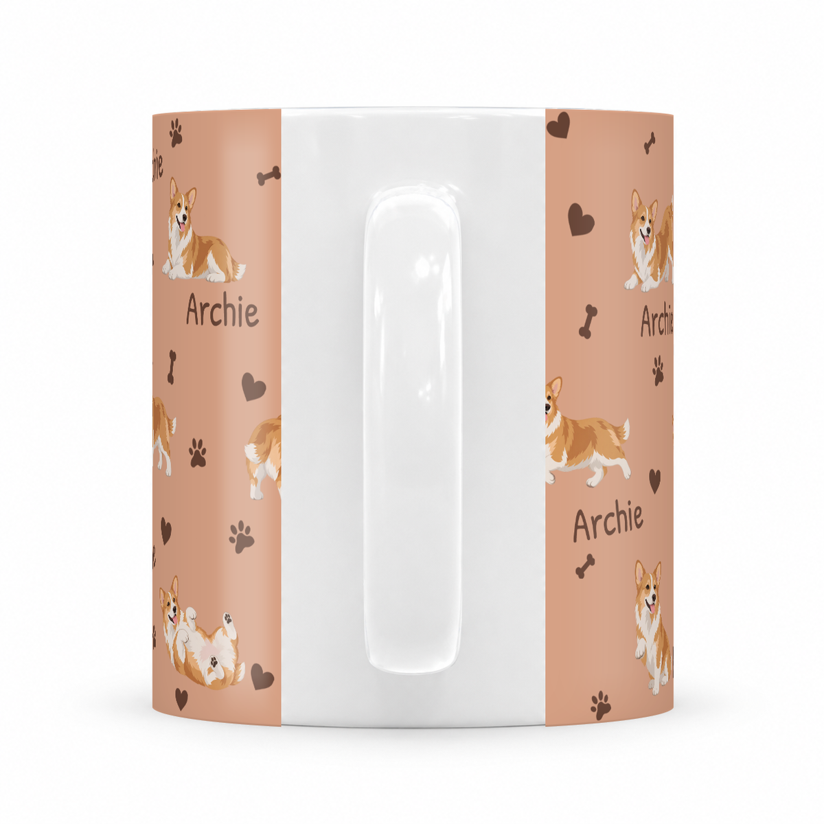 Pembroke Welsh Corgi personalized name mug — Peach Handle