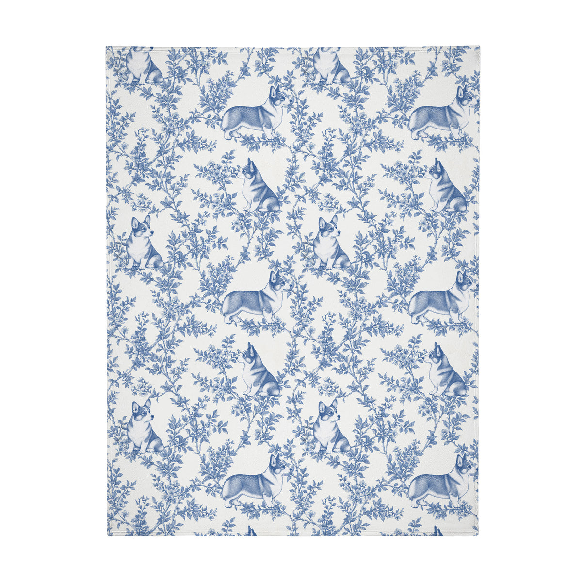 Pembroke Welsh Corgi toile de Jouy blanket - Blue Blanket Flat